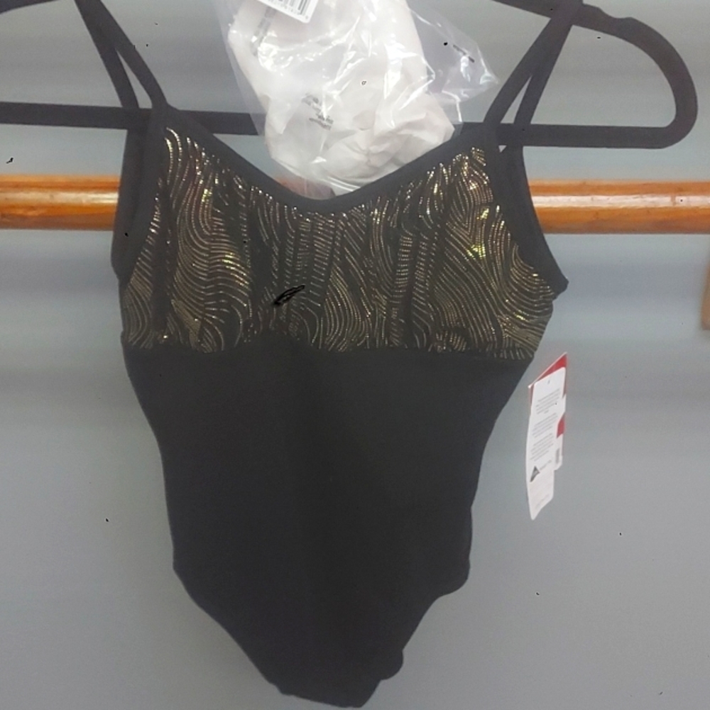 Black & gold tank style leotard by Capezio